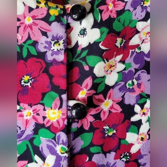 Stuart Alan Vintage Vibrant Floral Button Front Fitted Blouse - Size 12P - Picture 5 of 8
